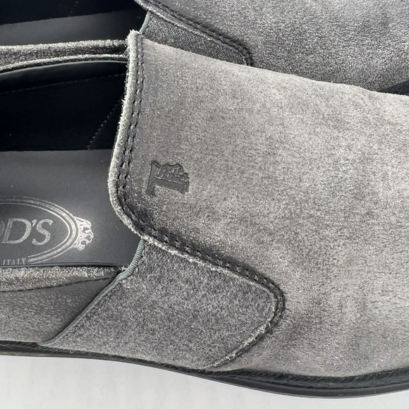 Tod’s Men's Elastico Gomma Rafia Suede Slip-Ons Gray Size 9.5 Rubber Sole - Picture 3 of 8